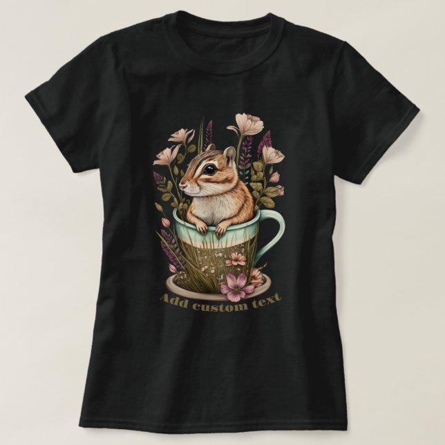 T-shirt Cute Chipmunk dans un fleur sauvage de tasse, Chip (Design devant)