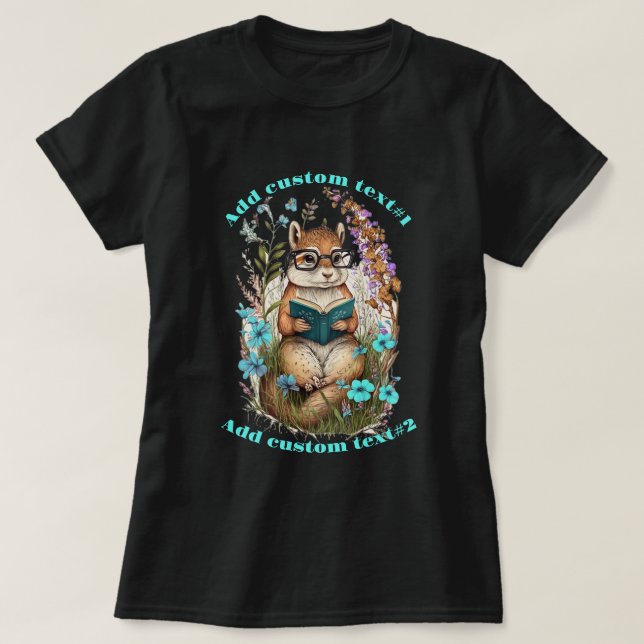 T-shirt Cute Chipmunk Lire fleur sauvage du livre, Chipmun (Design devant)