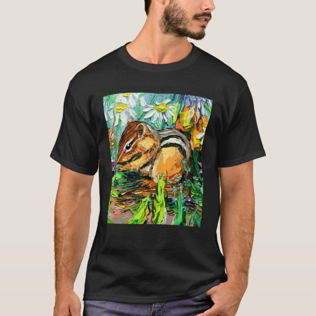 T-shirt Cute Chipmunk Spring Flowers Animal Impressionist  (Devant)