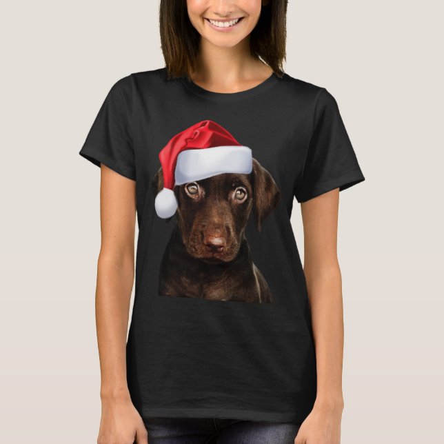 T-shirt Cute Chocolat Lab Santa Hat Image Drôle Chien Chri (Devant)