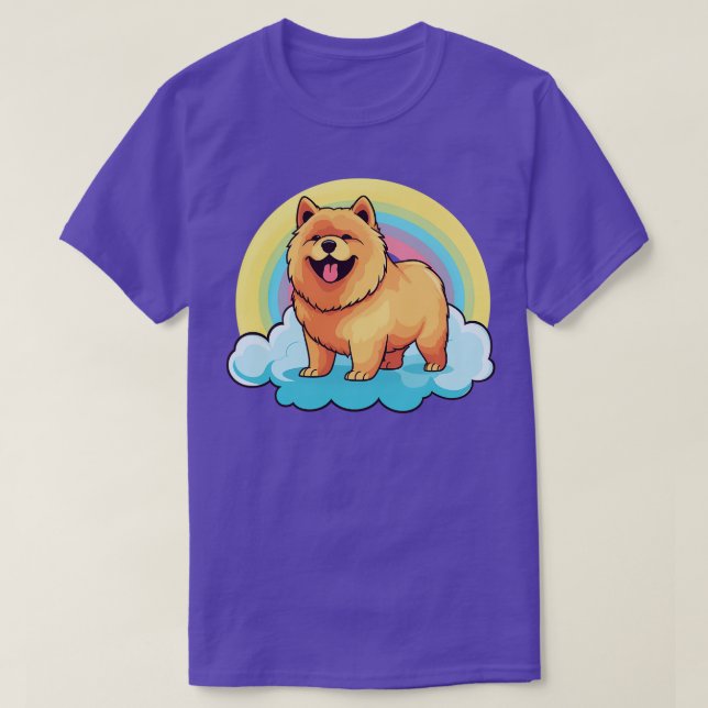 T-shirt Cute Chow Chow Rainbow Cloud Kawaii Chien Heureux  (Design devant)