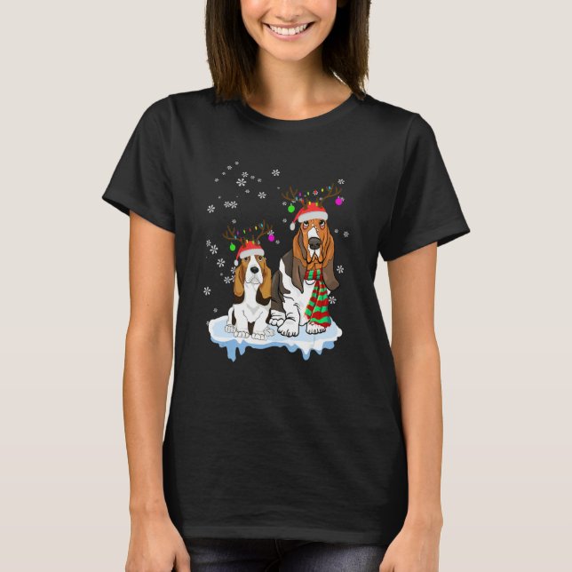 T-shirt Cute Christmas Basset Hound Santa Hats Reindeer Do (Devant)