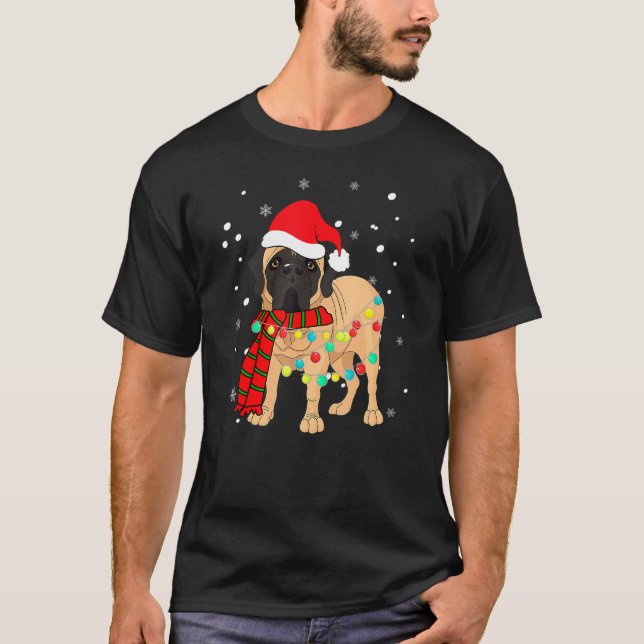 T-shirt Cute Christmas Bullmastiff Dog Lights Funny  For M (Devant)