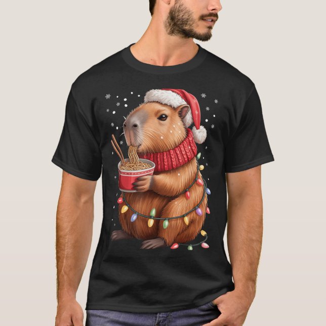 T-shirt Cute Christmas Capybara With Ramen Bowl Holiday Te (Devant)