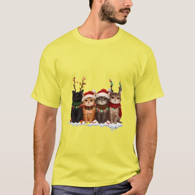 T-shirt Cute Christmas Cats Illustration – Festive Kittens (Devant)