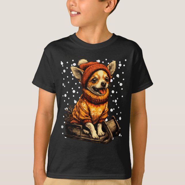 T-shirt Cute Christmas Chihuahua Sledding In Snow Funny Wi (Devant)