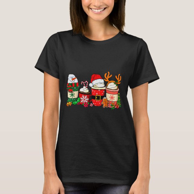 T-shirt Cute Christmas Coffee Shirt Snowman Deer Santa Cof (Devant)