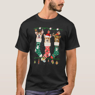 T-shirt Cute Christmas Corgi In Sock Xmas Reindeer Santa E