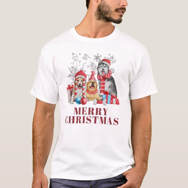 T-shirt 🐶 Cute Christmas Dogs with Gifts – Festive Merry  (Devant)