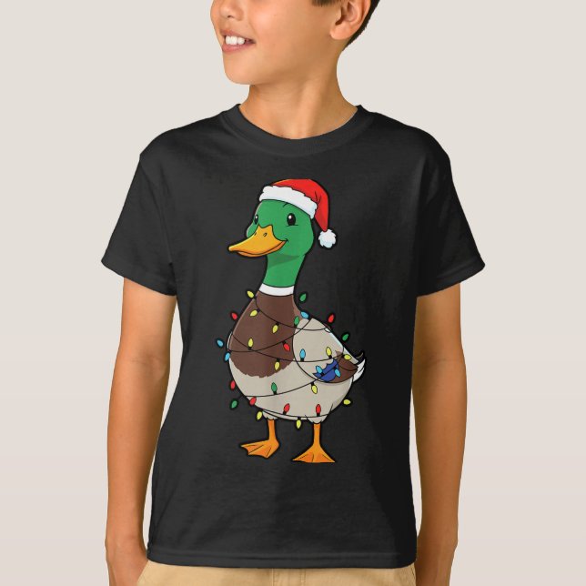 T-shirt Cute Christmas Duck Mallard With Xmas Lights  (Devant)