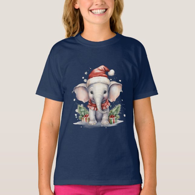 T-shirt Cute Christmas Elephant (Devant)