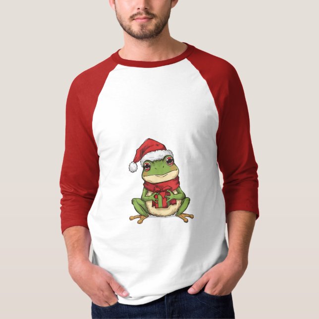 T-shirt Cute Christmas Frog Sweater - Santa Frog Holding G (Devant)