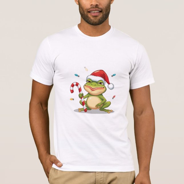 T-shirt Cute Christmas Frog With Candy Cane - Funny Holida (Devant)