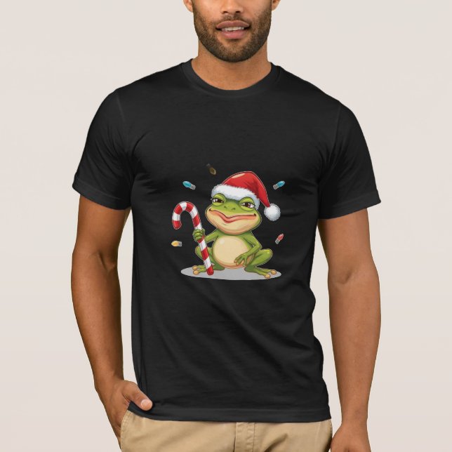 T-shirt Cute Christmas Frog With Candy Cane - Funny Holida (Devant)