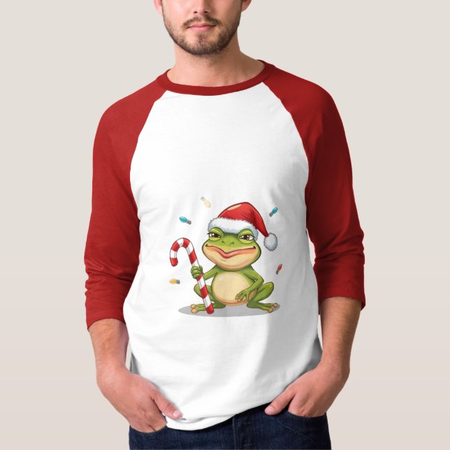 T-shirt Cute Christmas Frog With Candy Cane - Funny Holida (Devant)