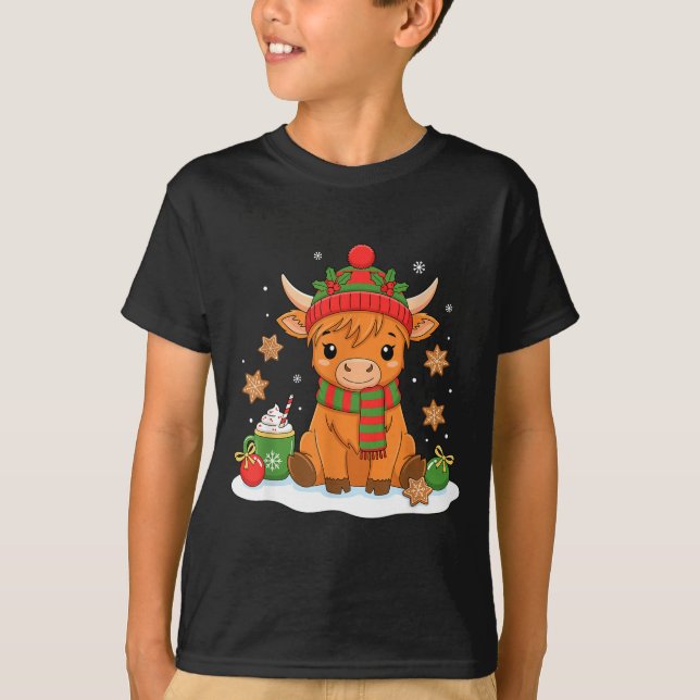 T-shirt Cute Christmas Highland Cow Lover Xmas Women Farm  (Devant)