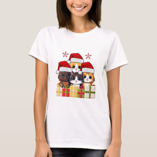 T-shirt Cute Christmas Kittens Squad -Christmas Santa Cats (Devant)