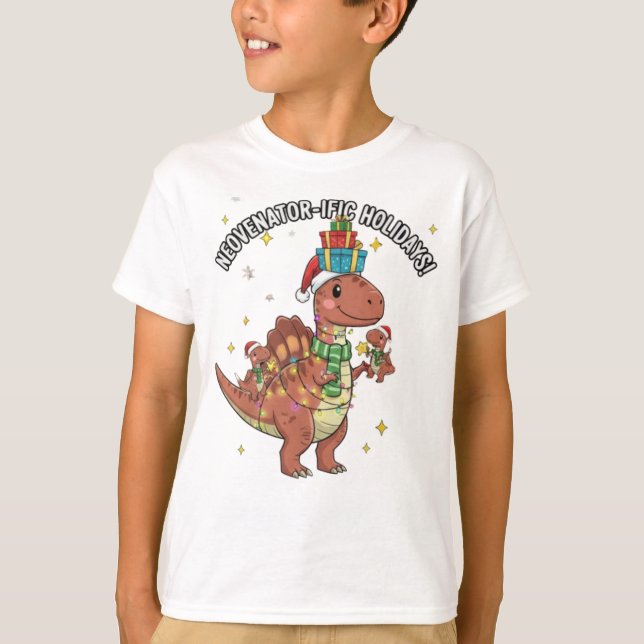 T-shirt Cute Christmas Neovenator Family – Festive Dino Ho (Devant)