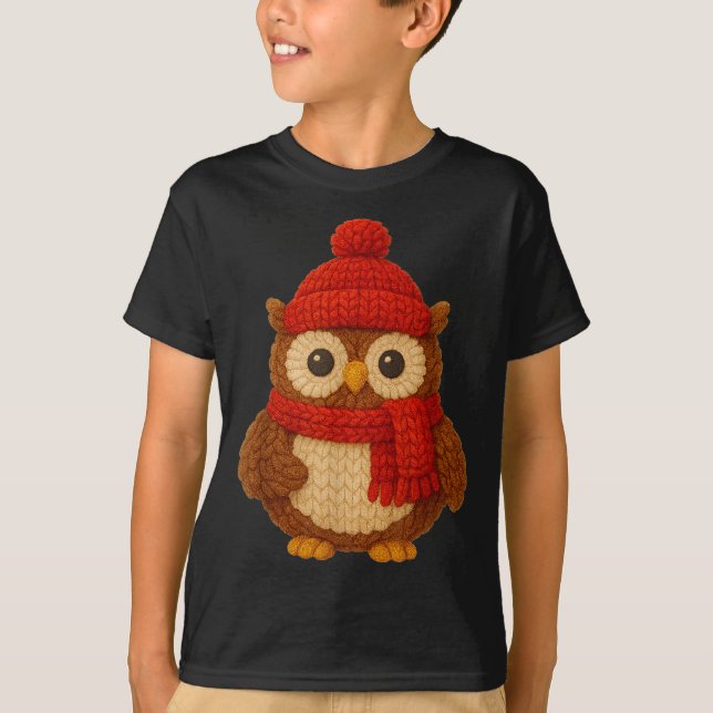 T-shirt Cute Christmas Owl Winter Snow  (Devant)