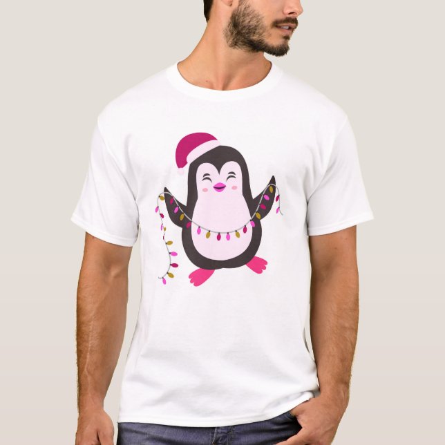 T-shirt “Cute Christmas Penguin Lights”  ✨  (Devant)