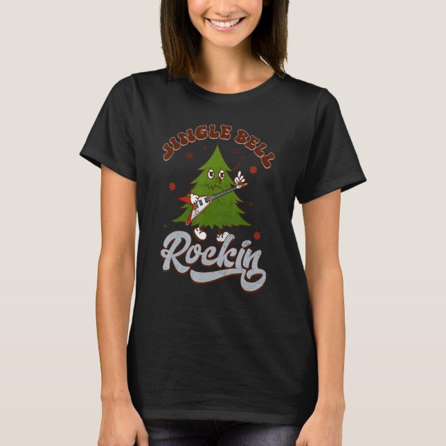 T-shirt Cute Christmas Pine Tree Playing Guitar  Christmas (Devant)