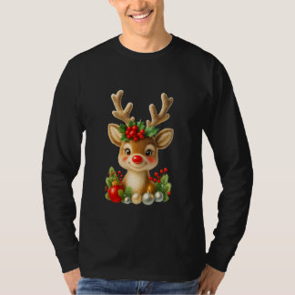 T-shirt Cute Christmas Reindeer 3D Illustration | Holiday 