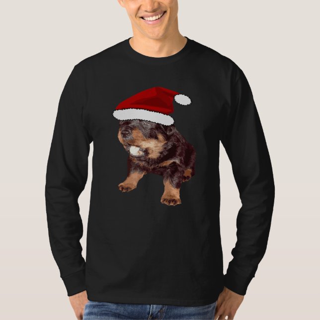 T-shirt Cute Christmas Rottweiler With Red Santa Hat  1 (Devant)