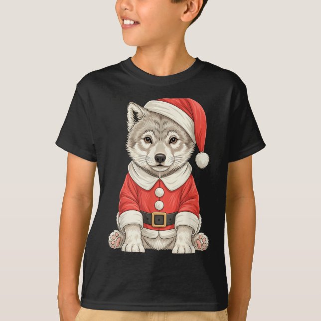 T-shirt Cute Christmas Wolf Santa  (Devant)