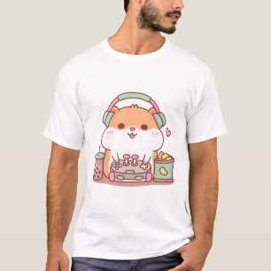 T-shirt Cute Chubby Hamster Gamer Jouer à des jeux vidéo