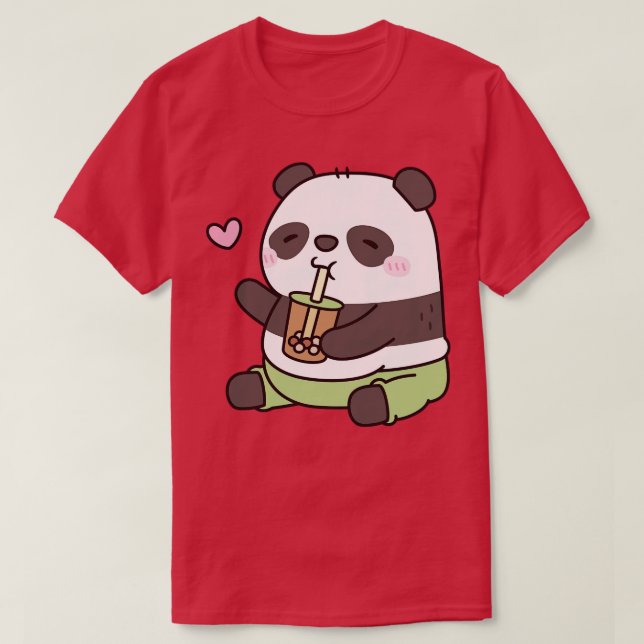 T-shirt Cute Chubby Panda Ours Aime Le Thé Bubble (Design devant)