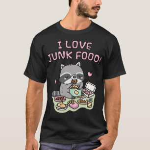T-shirt Cute Chubby Raccoon I Love Junk Food Drôle