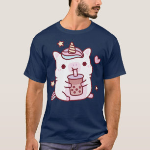 T-shirt Cute Chubby Unicorn Love Boba Milk Tea