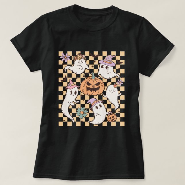 T-shirt Cute Citrouille fantôme Retro Halloween (Design devant)