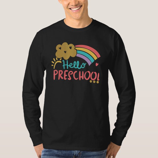 T-shirt Cute Cloud Rainbow Bonjour Enseignant préscolaire  (Devant)