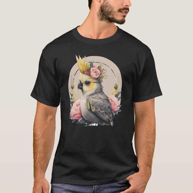 T-shirt Cute Cockatiel Parrot Bird Flower Crown Pet Birds (Devant)
