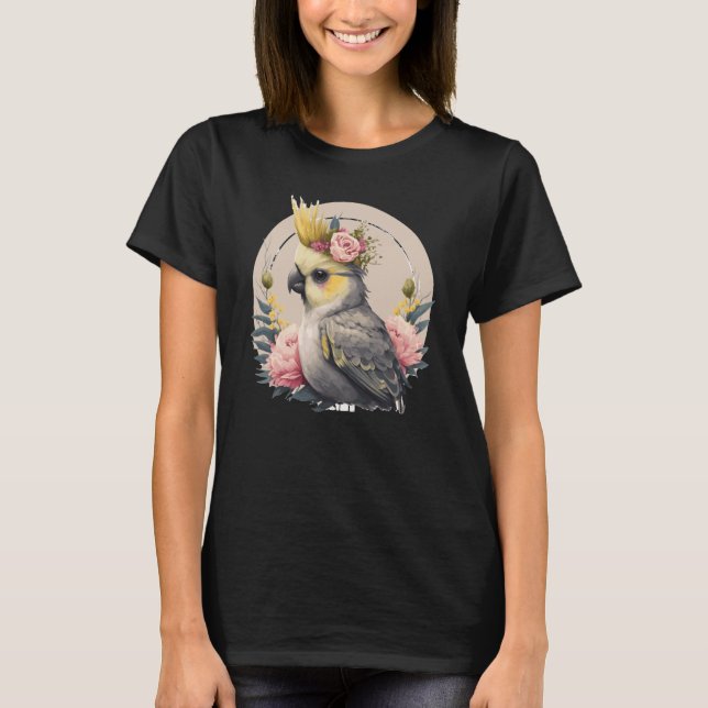 T-shirt Cute Cockatiel Parrot Bird Flower Crown Pet Birds (Devant)