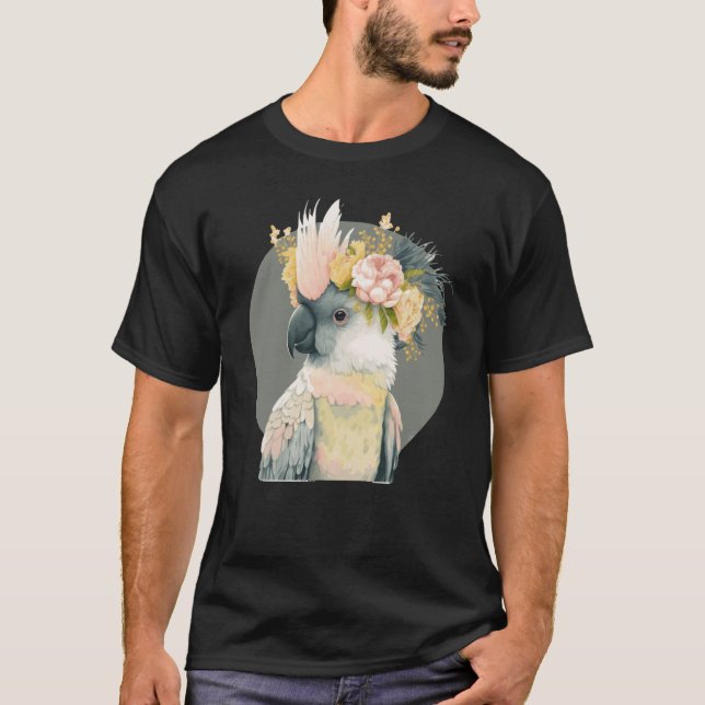 T-shirt Cute Cockatoo Parrot Bird Flower Crown Pet Birds (Devant)