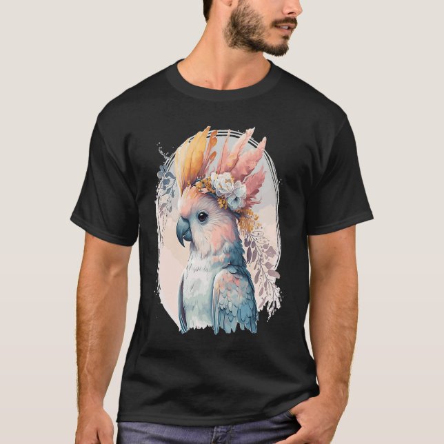 T-shirt Cute Cockatoo Parrot Bird Flower Crown Pet Birds (Devant)