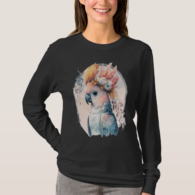 T-shirt Cute Cockatoo Parrot Bird Flower Crown Pet Birds (Devant)