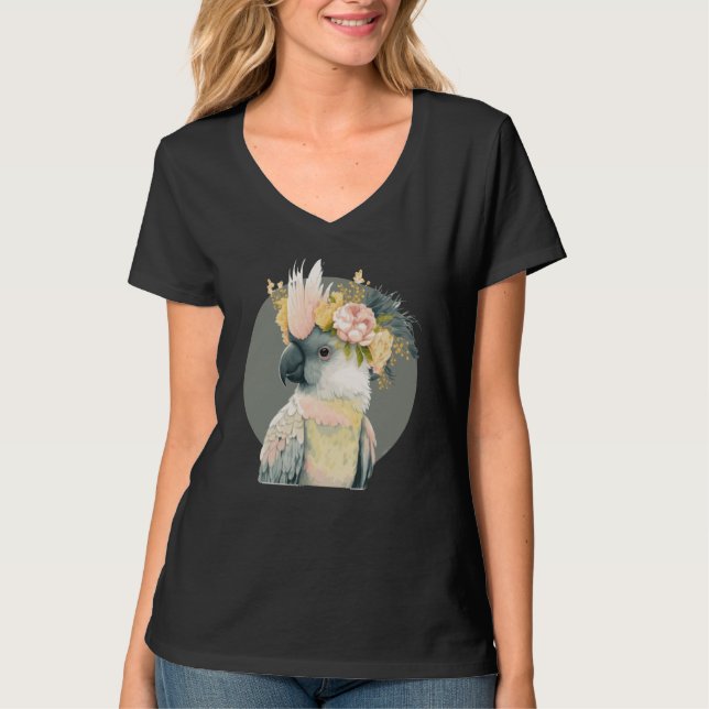 T-shirt Cute Cockatoo Parrot Bird Flower Crown Pet Birds (Devant)