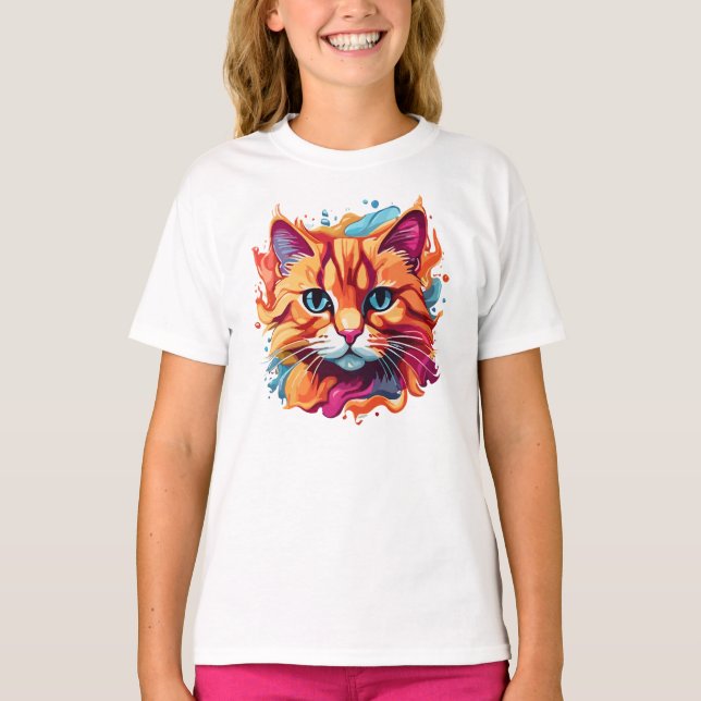 T-shirt Cute Colorful Chat Face-87002 (Devant)