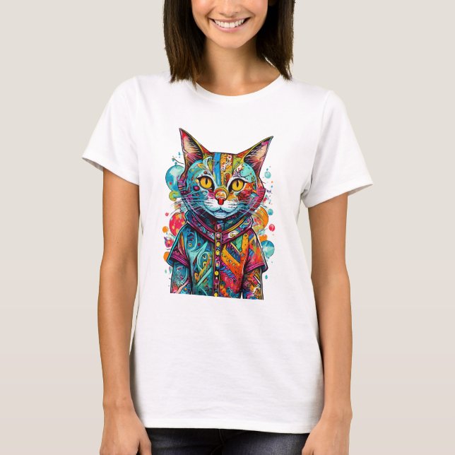T-shirt Cute Colorful Kitty Cat Abstract Art Design (Devant)