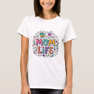 T-shirt Cute Colorful Mom Life Doodle Coffee and Wine Gift
