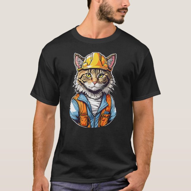 T-shirt Cute Construction Worker Cat With A Hard Hat Graph (Devant)