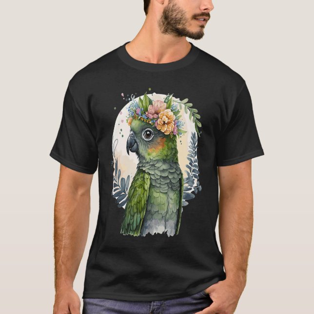 T-shirt Cute Conure Parrot Bird Flower Crown Pet Birds (Devant)