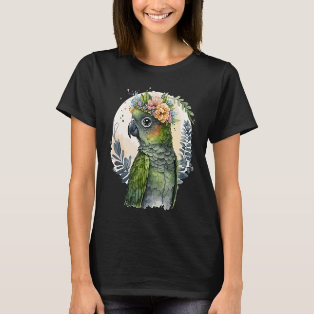 T-shirt Cute Conure Parrot Bird Flower Crown Pet Birds (Devant)
