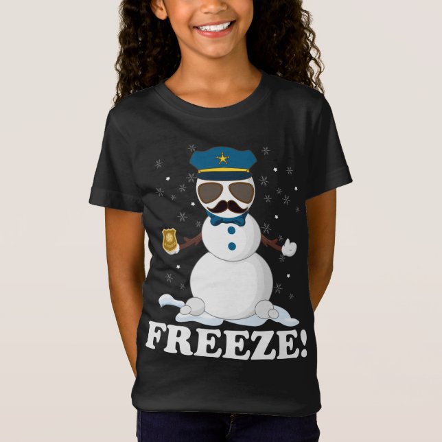 T-Shirt Cute Cop Snowman Freeze Funny Police Parc de Noël (Devant)