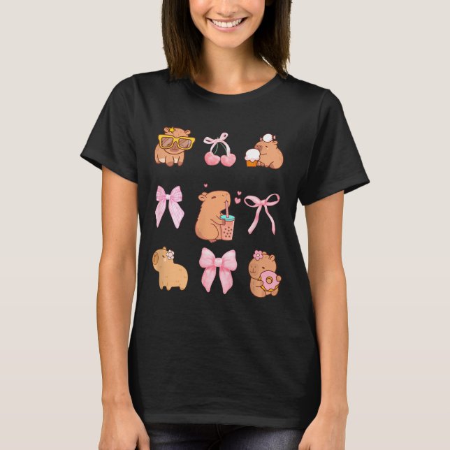 T-shirt Cute Coquette Bow Capybara Pajamas Pjs Clothes Gir (Devant)