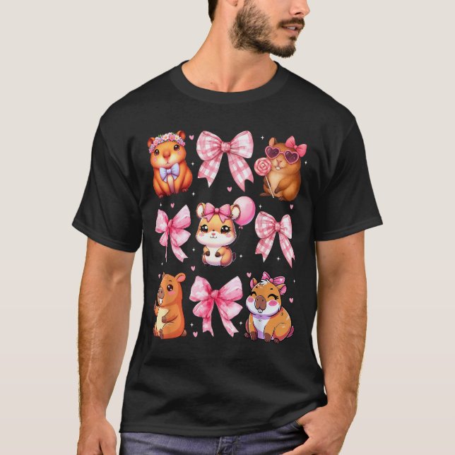 T-shirt Cute Coquette Bow Capybara Pajamas Pjs Clothes Gir (Devant)