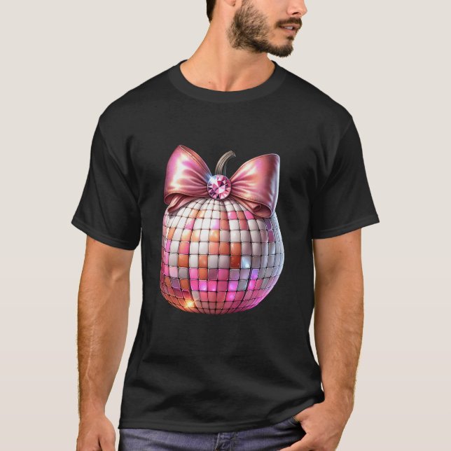 T-shirt Cute Coquette Bow Disco Citrouille Automne Hauteur (Devant)